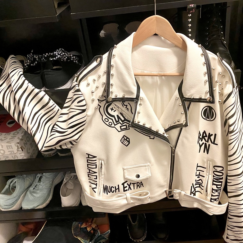 Fashion off white punk leather jacket